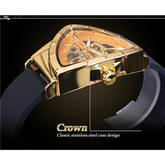 Skeleton Watches for Men, Automatic Mechanical Watch with Triangle Dial,Luminous - Picture 4 of 6